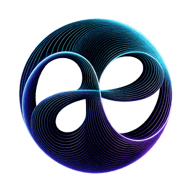 The &AElig;DEN mark: an ae ligature drawn in fine concentric contour lines running from cyan through blue to violet.
